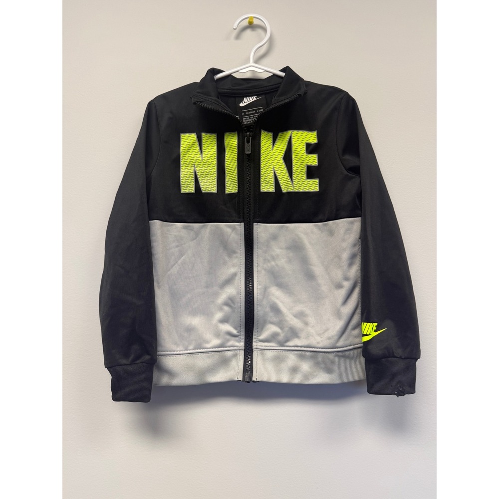 Nike Boys 4T Full Zip‎ Track Jacket Black Grey Neon Lime Athletic Coat READ